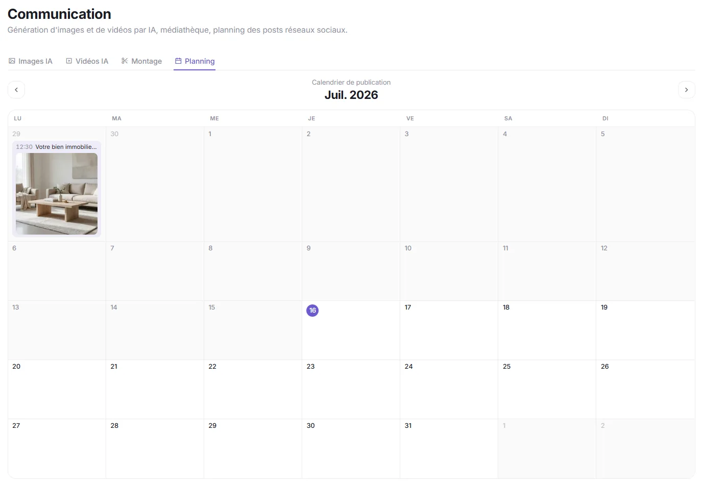 Calendrier de publication des contenus préparés par un collaborateur Soclai